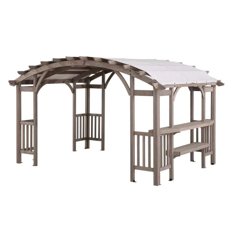 SummerCove 10 ft. x 14 ft. Light Gray Cedar Frame Arched Pergola with Shelves - Image 3