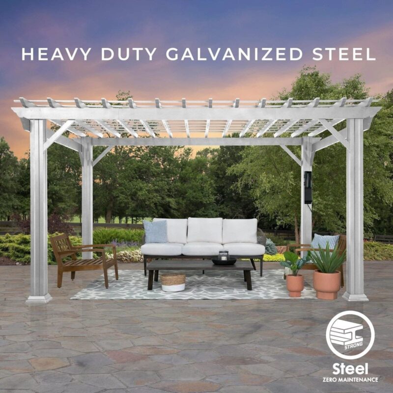 12×10 Hawthorne Traditional Steel Pergola With Sail Shade Soft Canopy - Image 3