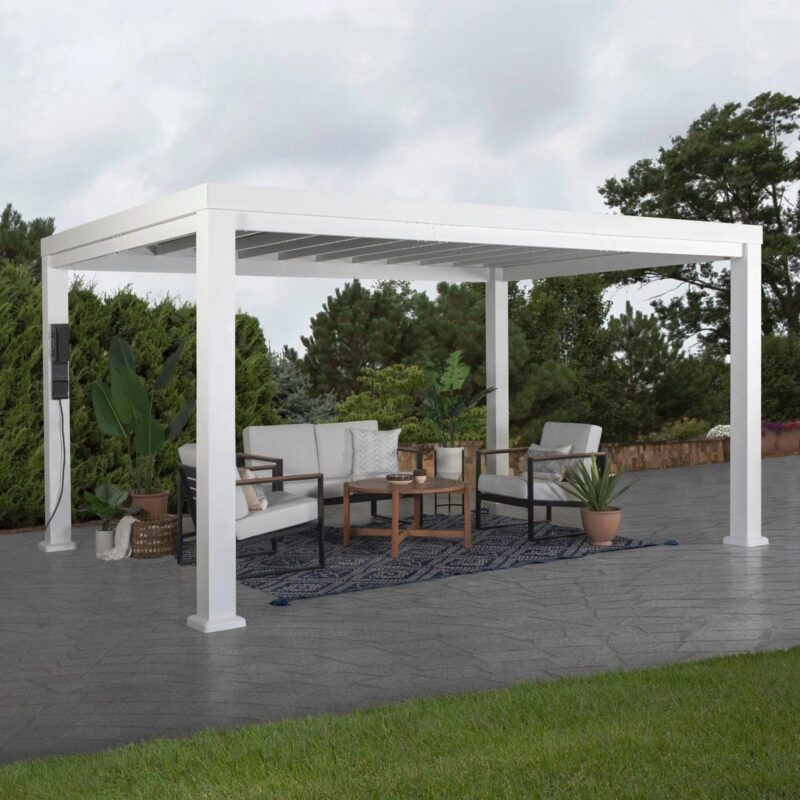 14×10 Windham Modern Steel Pergola With Sail Shade Soft Canopy