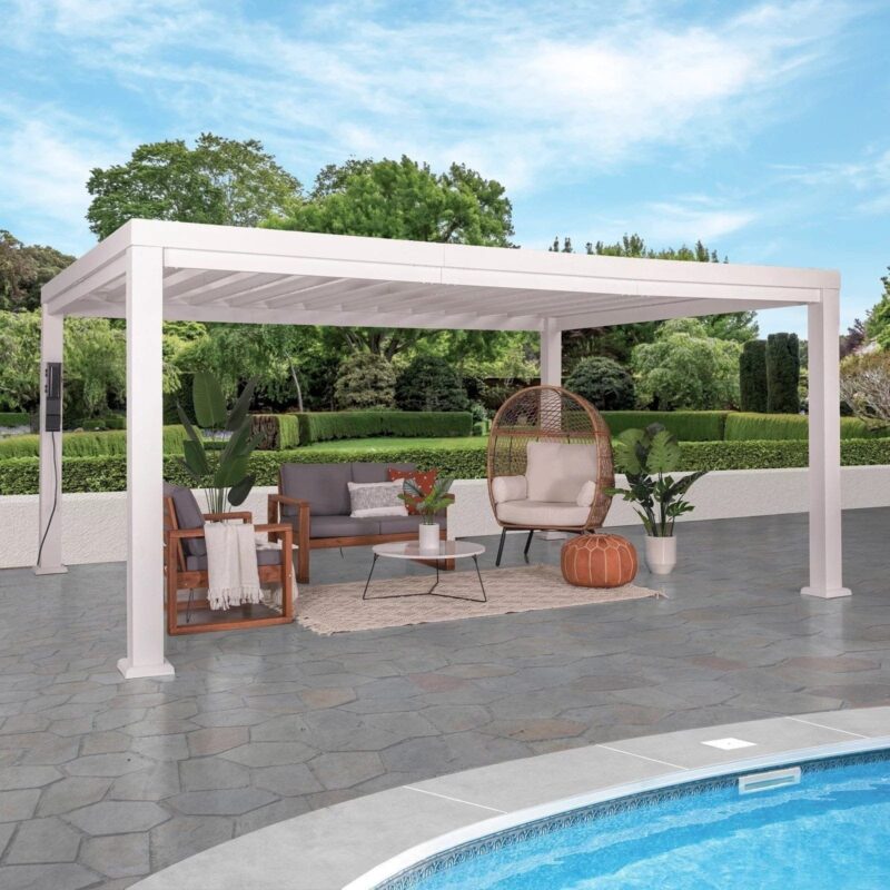 16×12 Windham Modern Steel Pergola With Sail Shade Soft Canopy