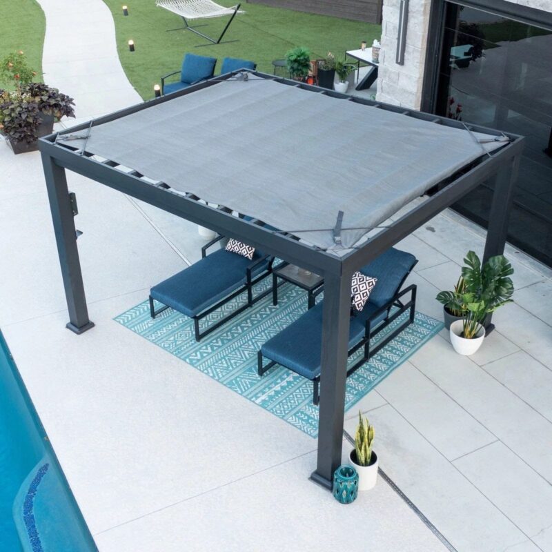 12×10 Trenton Modern Steel Pergola With Sail Shade Soft Canopy - Image 10