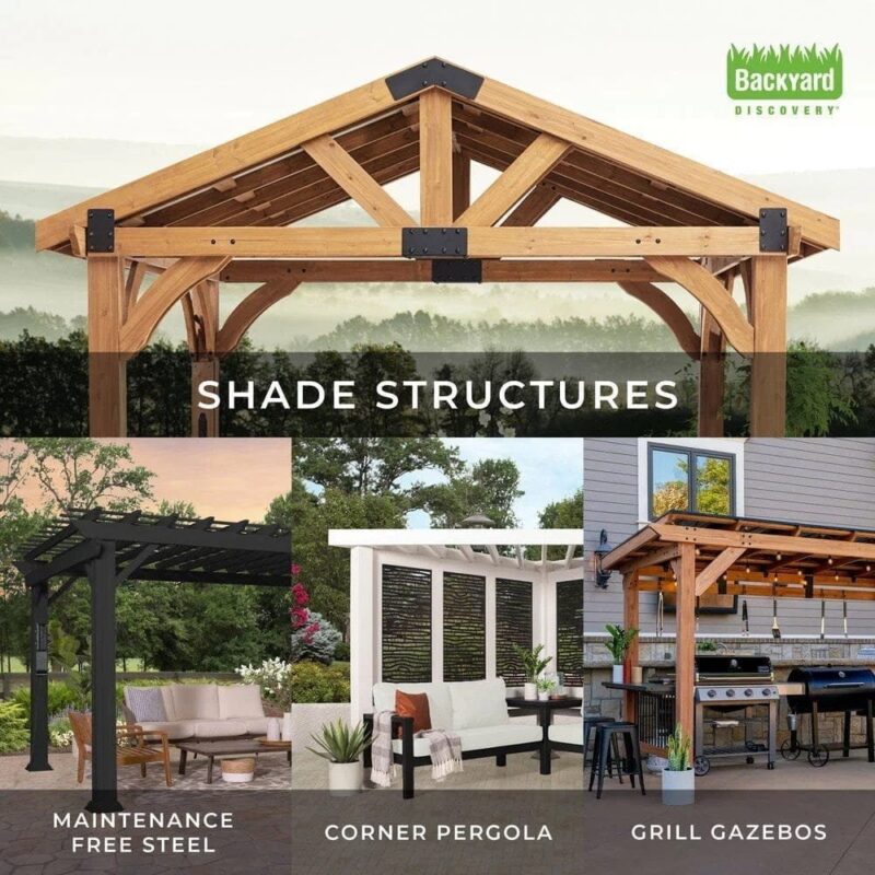 16×12 ashford traditional steel pergola with sail shade soft canopy - Image 13